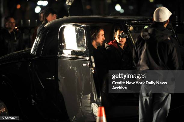 Nicolas Cage as he films the movie "The Sorcerer's Apprentice" outside the Bryant Park Hotel