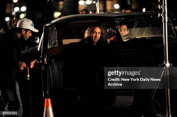 Nicolas Cage as he films the movie "The Sorcerer's Apprentice" outside the Bryant Park Hotel