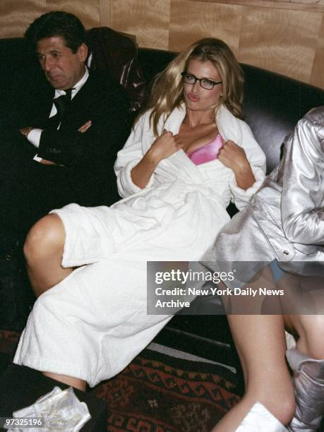 Supermodel Daniela Pestova shows off a bit while relaxing at backstage party at Sony Music Studios before showing of Victoria's Secret Angels 2000...