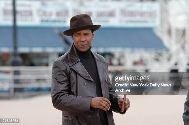 Denzel Washington is on the beach at Coney Island where he is filming scenes for his new movie "American Gangster."