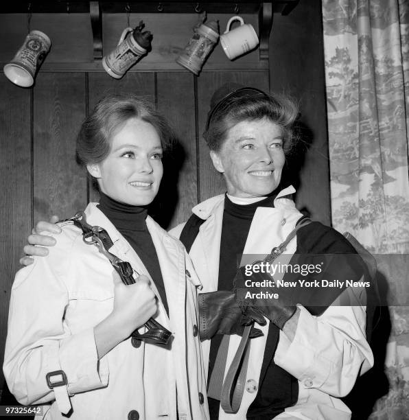 Katherine Hepburn holds a press conference at the 21 Club to introduce her niece, Katherine Houghton who is co-starring with her in the new film,...