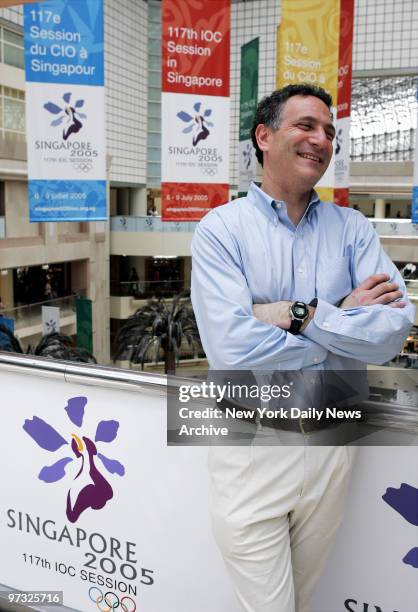 Deputy Mayor Dan Doctoroff speaks to the media at the Raffles City Atrium in Singapore. He's part of a bid delegation which will try to convince the...