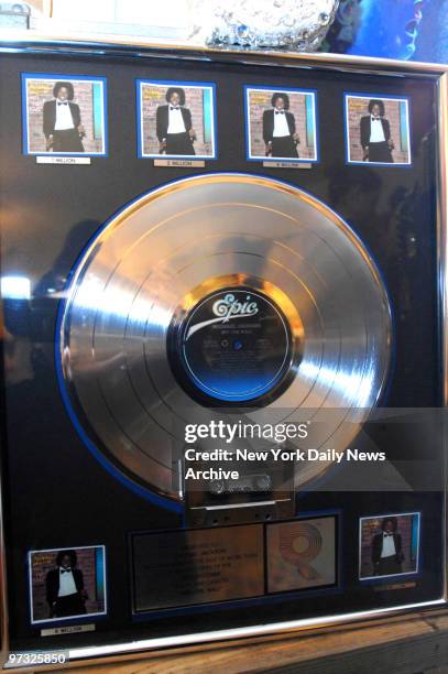 Michael Jackson's platinum "Off the Wall" album is previewed at Guernsey's auction house on E. 73rd St. It will auctioned off with other Jackson...