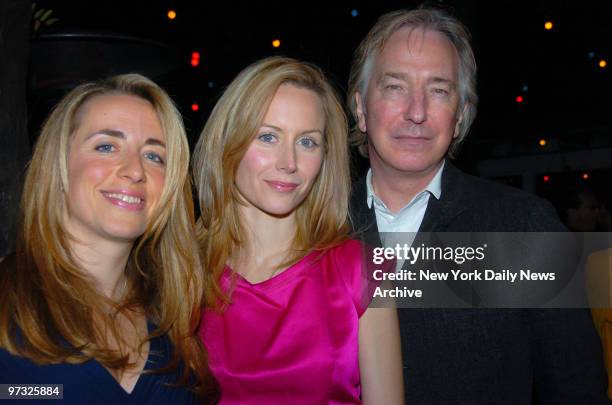 Katherine Viner, Megan Dodds and Alan Rickman are at the Bowery Bar for the opening night party of the play "My Name is Rachel Corrie." Dodds stars...