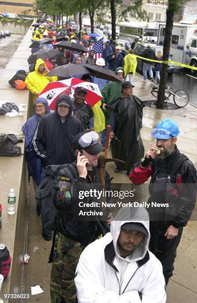 World Trade Center Terrorist AttackVolunteers line up outside the Jacob Javits Convention Center in hopes of joining the rescue effort at the site of...