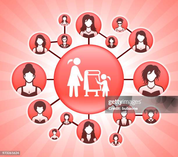 drawing tutor women's rights pink vector background - working mom stock illustrations