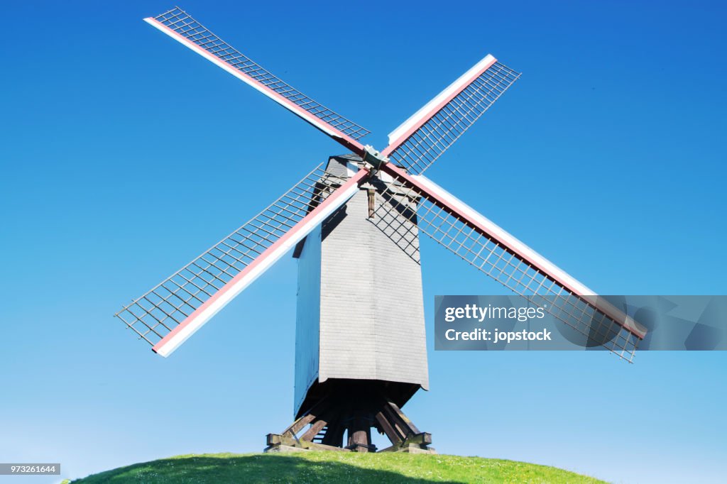 Sint-Janshuis mill (Sint-Janshuismolen) on the mills walk of Kruisvest in the medieval city of Bruges, Belgium