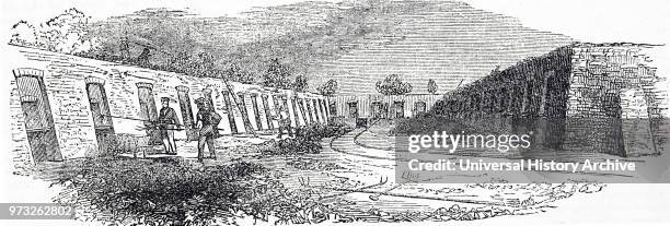 Engraving depicting the coke ovens producing fuel for the Butterly Ironworks, Derbyshire. Dated 19th century.
