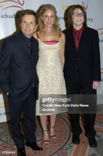 Michael J. Fox, wife Tracy Pollan and their son, Sam get together at "A Funny Thing Happened on the Way to Cure Parkinson's...," a benefit dinner...