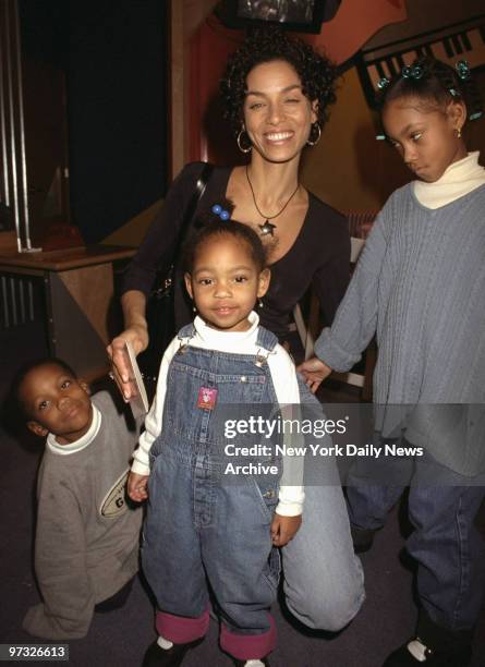 Nicole Murphy with children Myles Shayne and Bria at Cat in the Hat birthday bash at the Childrens Museum of Manhattan.