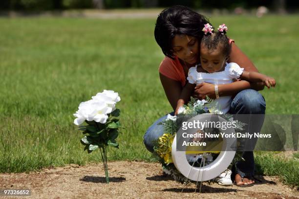 Nicole Paultre Bell visits her Fiance Sean Bell's Grave with their daughter Jordyn Bell at the Nassau Knolls Cemetery in Port Washinton, NY. Nicole...