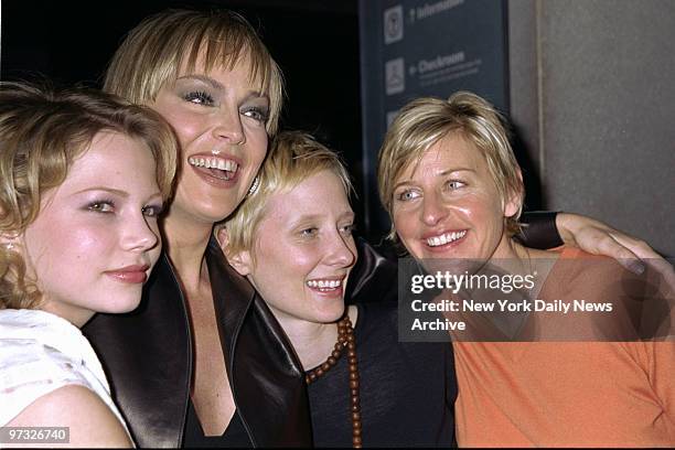 Michelle Williams, Sharon Stone, Anne Heche and Ellen DeGeneres get together at the premiere of the TV movie "If These Walls Could Talk 2" at the...