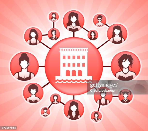 hotel on beach women's rights pink vector background - young worker construction stock illustrations
