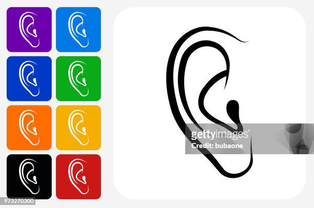 ears icon square button set - ear stock illustrations
