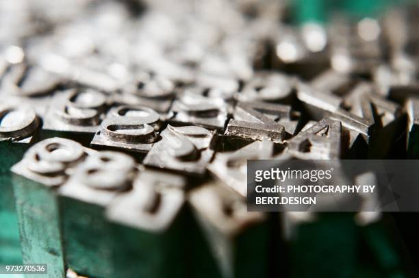 close-up of letterpress metal types - printing block stock pictures, royalty-free photos & images