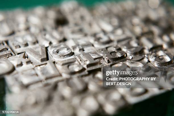 close-up of letterpress metal types - printing block stock pictures, royalty-free photos & images