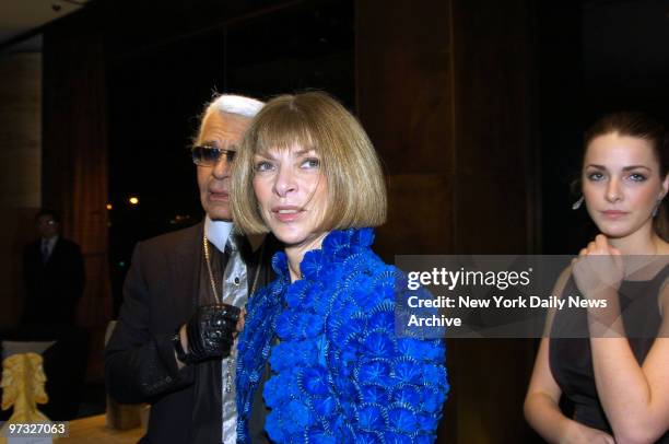 Designer Karl Lagerfeld, Vogue Editor in Chief Anna Wintour and her daughter, Bee Schaffer , get together at the opening of Fendi's new flagship...