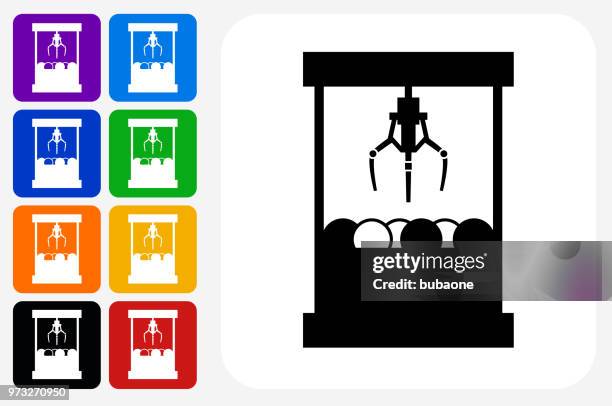 toy grabber icon square button set - mechanical grabber stock illustrations