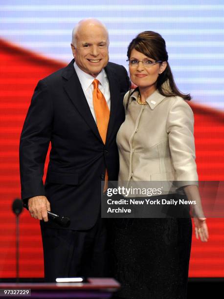 Vice Presidential Nominee Sarah Palin is joined by John McCain and her family after she speaks on day three of the Republican National Convention.,...