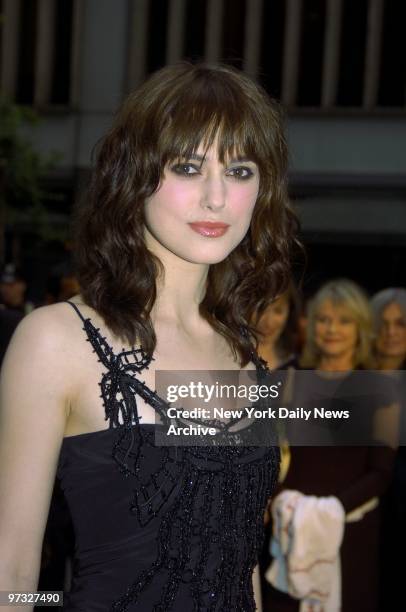 Keira Knightley arrives at the Ziegfeld Theater for the world premiere of the movie "King Arthur." She stars in the film.