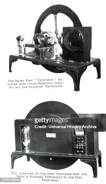 Photograph of John Logie Baird's disc model televisor. Top: front of the apparatus with cover removed. Bottom: Rear of apparatus. John Logie Baird a...