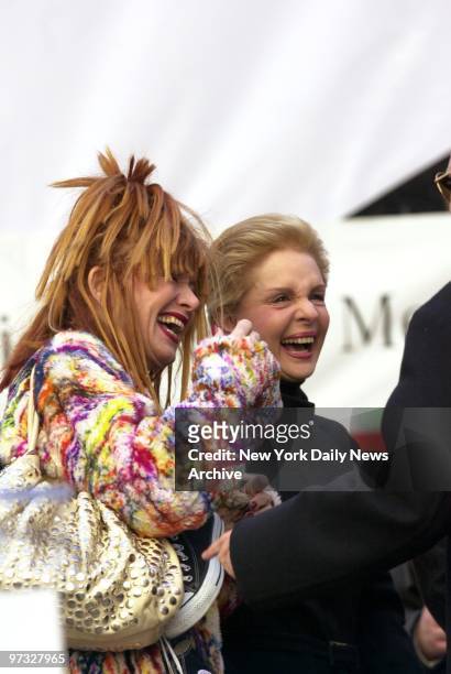 Designers Betsey Johnson and Carolina Herrera share a laugh as Mercedes-Benz Fashion Week kicks off in Bryant Park.