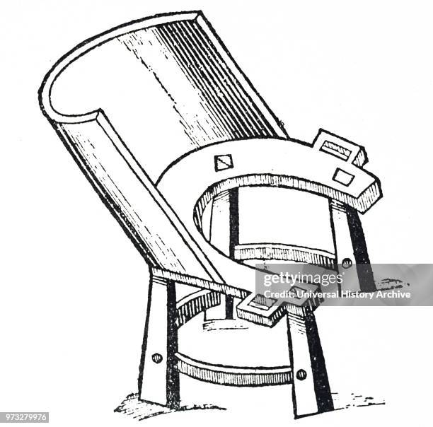 Engraving depicting a birthing chair - women sat in such a stool during childbirth , and there is reference to such a device in the Old Testament....