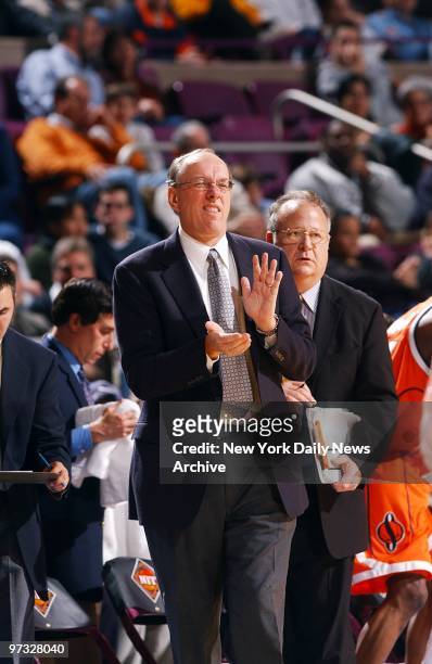 Syracuse coach Jim Boeheim claps on the sidelines as his team takes on Wake Forest at 17th annual pre-season NIT championship game at Madison Square...