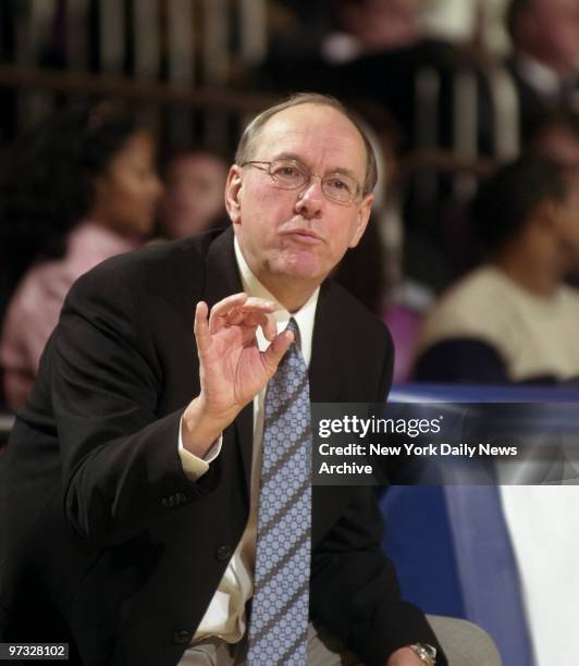 Syracuse Orangemen's coach Jim Boeheim on the sidelines during his team's Big East tournament game against the Connecticut Huskies. The Orangemen...