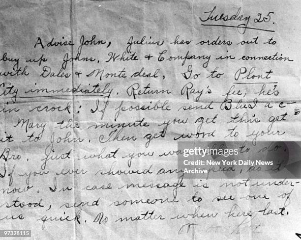 Note Mary Ann Longmaker delivered to John Dillinger.