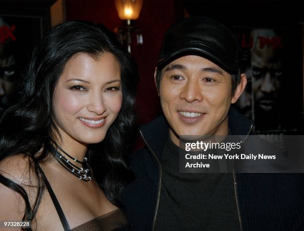 Kelly Hu and Jet Li get together at the premiere of the movie "Cradle 2 the Grave" At the Ziegfeld Theater. They star in the film.