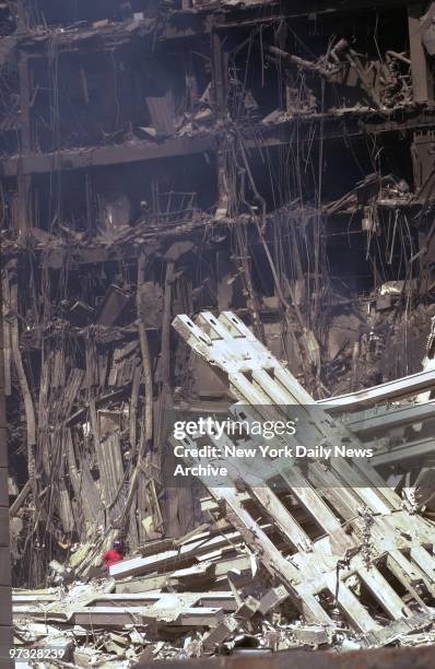 World Trade Center Terrorist Attack-A mangled, burned-out shell remains at site of the World Trade Center's twin towers, brought down by Tuesday's...