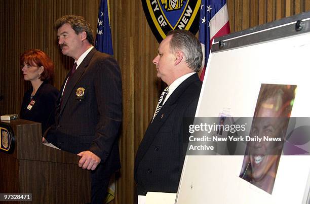 Detective Diane Matuszak of the First Precinct , Inspector Michael Collins and Detective Lt. James Drouin speak at a media conference regarding...