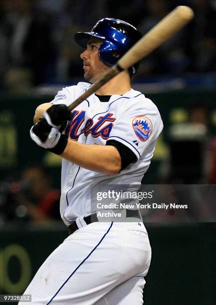 New York Mets' David Wright connects for a double in the fourth inning of Game 1 of the Japan All-Star Series between the MLB All-Stars and the...