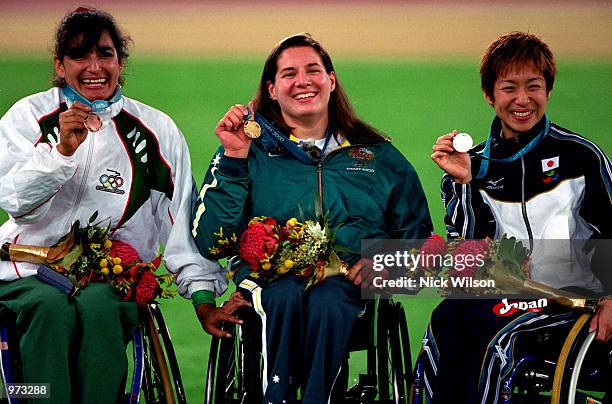 Louise Sauvage of Australia win's gold in the Women's 800m Wheelchair final held at Olympic Stadium during the Sydney 2000 Olympic Games, Sydney,...