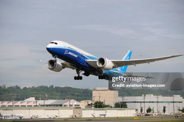 The first Boeing 787-8 Dreamliner prototype taking-off.