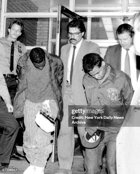 Detective Umberto Arroyo with Central Park Jogger suspects Clarence Thomas and Steven Lopez .