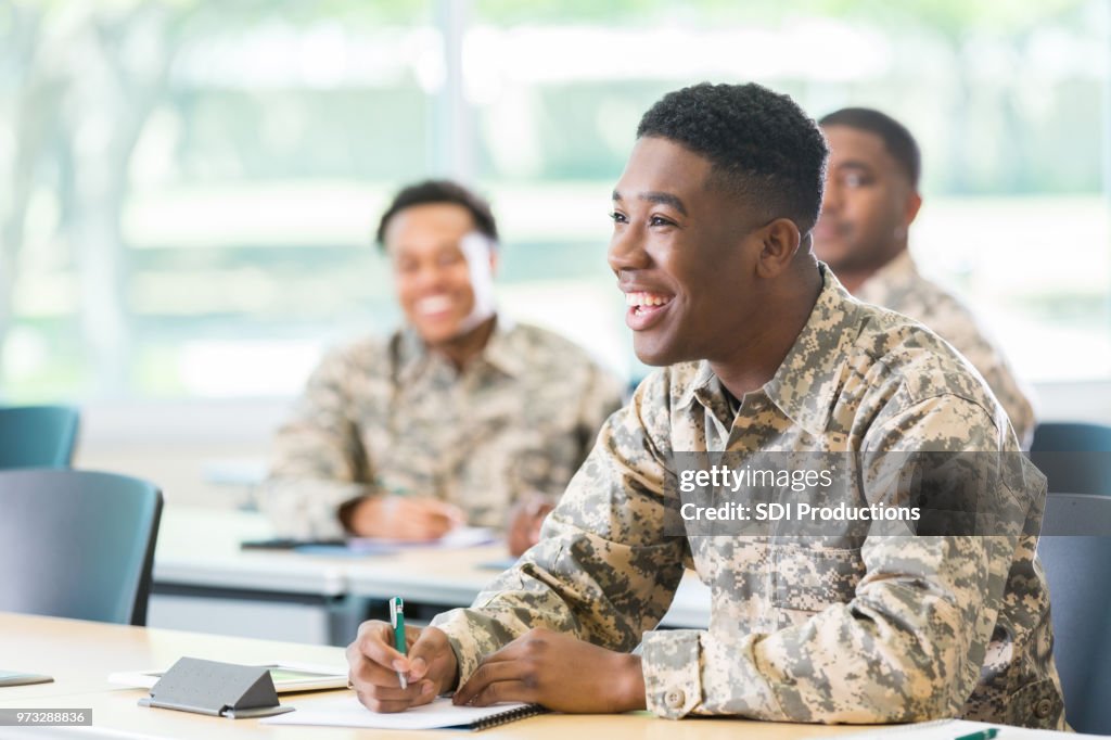 Cheerful student in military academy