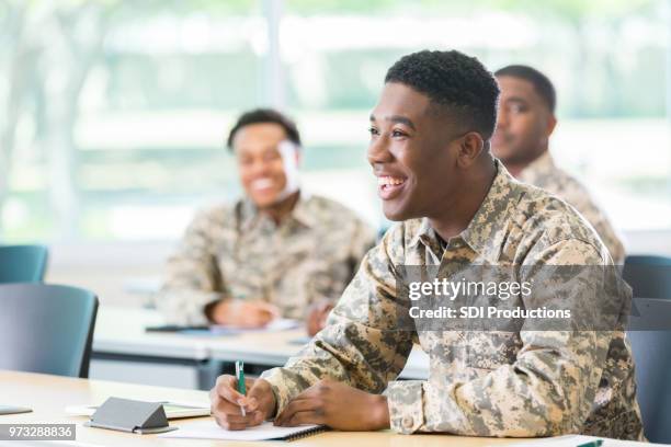 cheerful student in military academy - millitary stock pictures, royalty-free photos & images