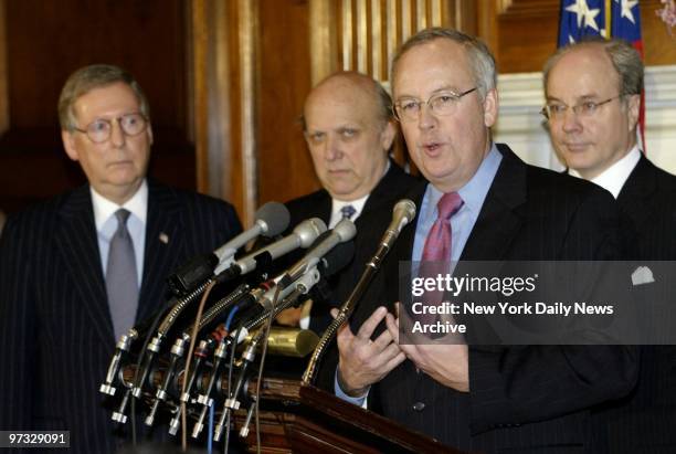 Kenneth Starr, who will head a legal challenge to the campaign finance reform bill passed by Congress, speaks at a news conference in Washington...