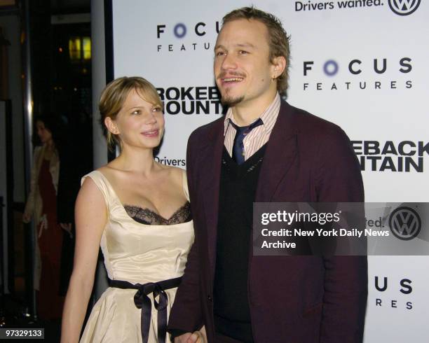 Michelle Williams and Heath Ledger are at the Loews Lincoln Square theater for the New York premiere of the movie "Brokeback Mountain." They star in...