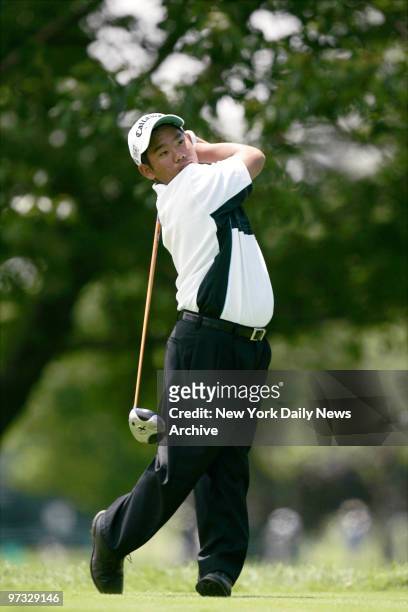 Tadd Fujikawa tees off on the second tee during a U.S. Open practice round at Winged Foot Golf Club in Mamaroneck, N.Y.