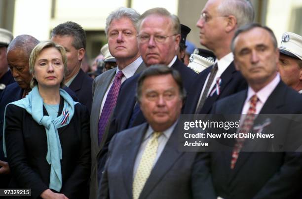 Former Mayor David Dinkins , Sen. Hillary Rodham Clinton , Former President Bill Clinton , Queens District Attorney Richard Brown , Controller Alan...