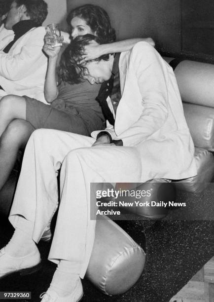 Mick Jagger rests his head on Bianca Pérez-Mora Macías during her birthday party at Studio 54.