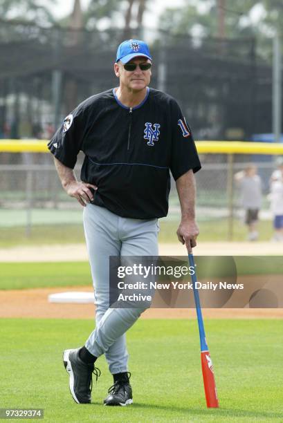 New York Mets' manager Art Howe keeps an eye on his team during spring training at the newly named Tradition Field in Port St. Lucie, Fla.