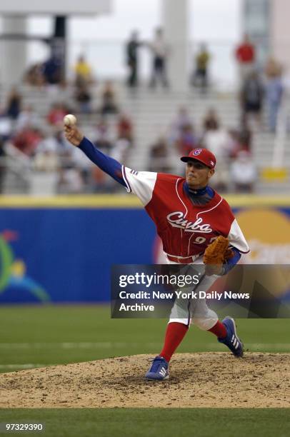 Team Cuba's Yunieski Maya is on the mound against Team Panama during the 2006 World Baseball Classic at Hiram Bithorn Stadium in San Juan, Puerto...