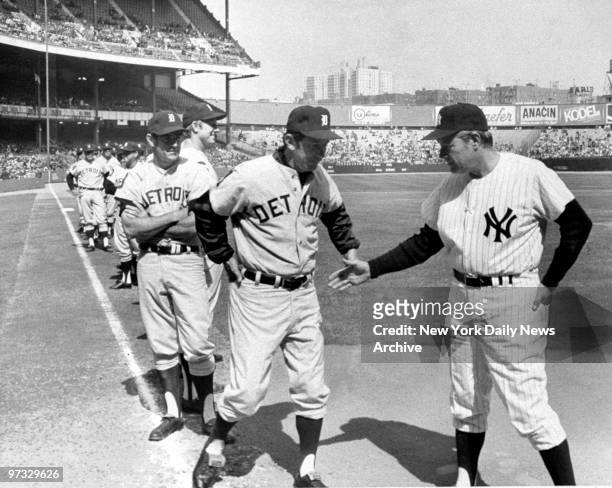 Detroit Tigers' boss Billy Martin refuses to shake hands with New York Yankees' manager Ralph Houk before game at Yankee Stadium.