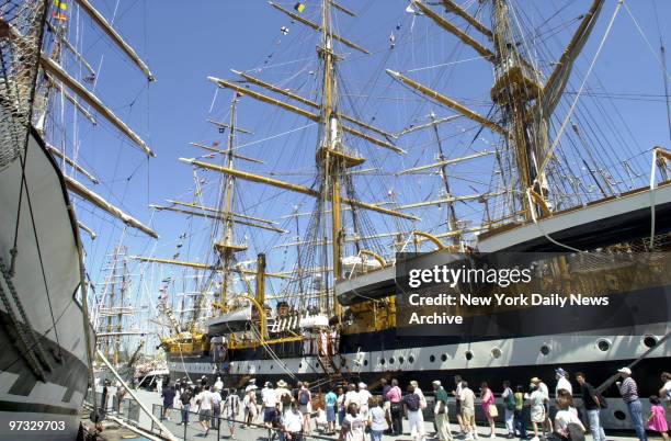 Tall ship from all over the world are docked at 46th Street and the Hudson River just across the pier from the USS Intrepid. The Tall Ship Americo...