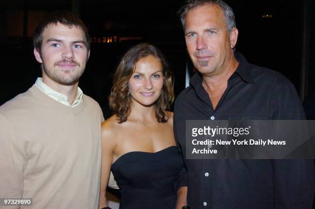 Kevin Costner arrives at the Tribeca Grand Hotel with daughter Annie and son Joe for a special screening of the movie "Mr. Brooks." He stars in the...