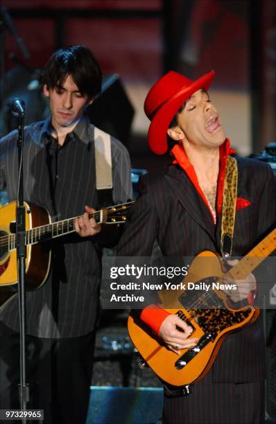 Dhani Harrison , son of late Beatles great George Harrison, jams with Prince at the Rock and Roll Hall of Fame ceremony at the Waldorf-Astoria....